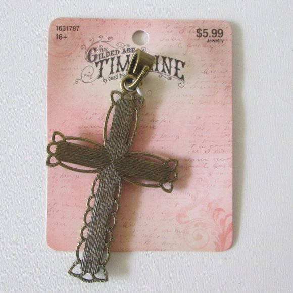 Turquoise Color Silvertone Cross Pendant - Picture 2 of 3